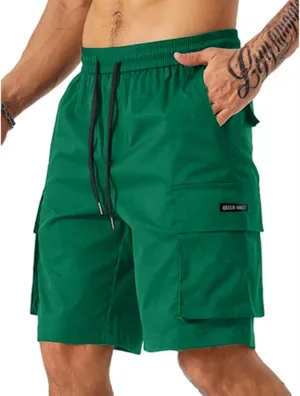 WENKOMG1 Mens Cotton Cargo Shorts Multi Pockets Elastic Waist Drawstring Active Athletic Running Jogging Summer Shorts