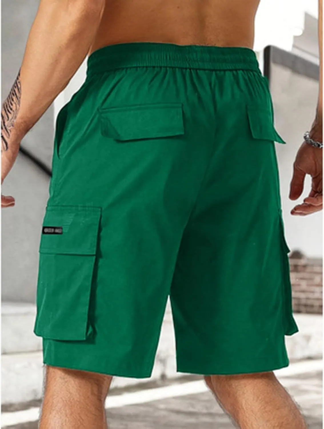 WENKOMG1 Mens Cotton Cargo Shorts Multi Pockets Elastic Waist Drawstring Active Athletic Running Jogging Summer Shorts