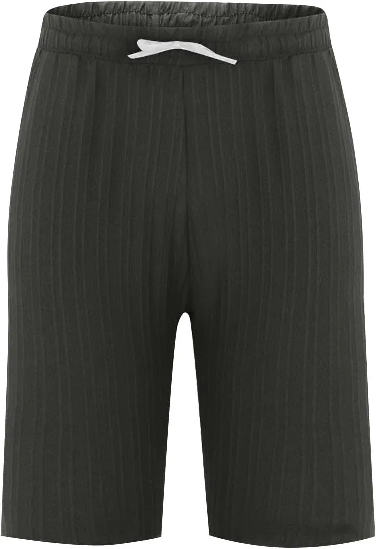 WENKOMG1 Mens Cotton Linen Shorts, Textured Lightweight Beach Shorts Elastic Waist Drawstring Solid Summer Shorts