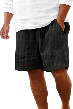WENKOMG1 Mens Cotton Linen Shorts, Textured Lightweight Beach Shorts Elastic Waist Drawstring Solid Summer Shorts