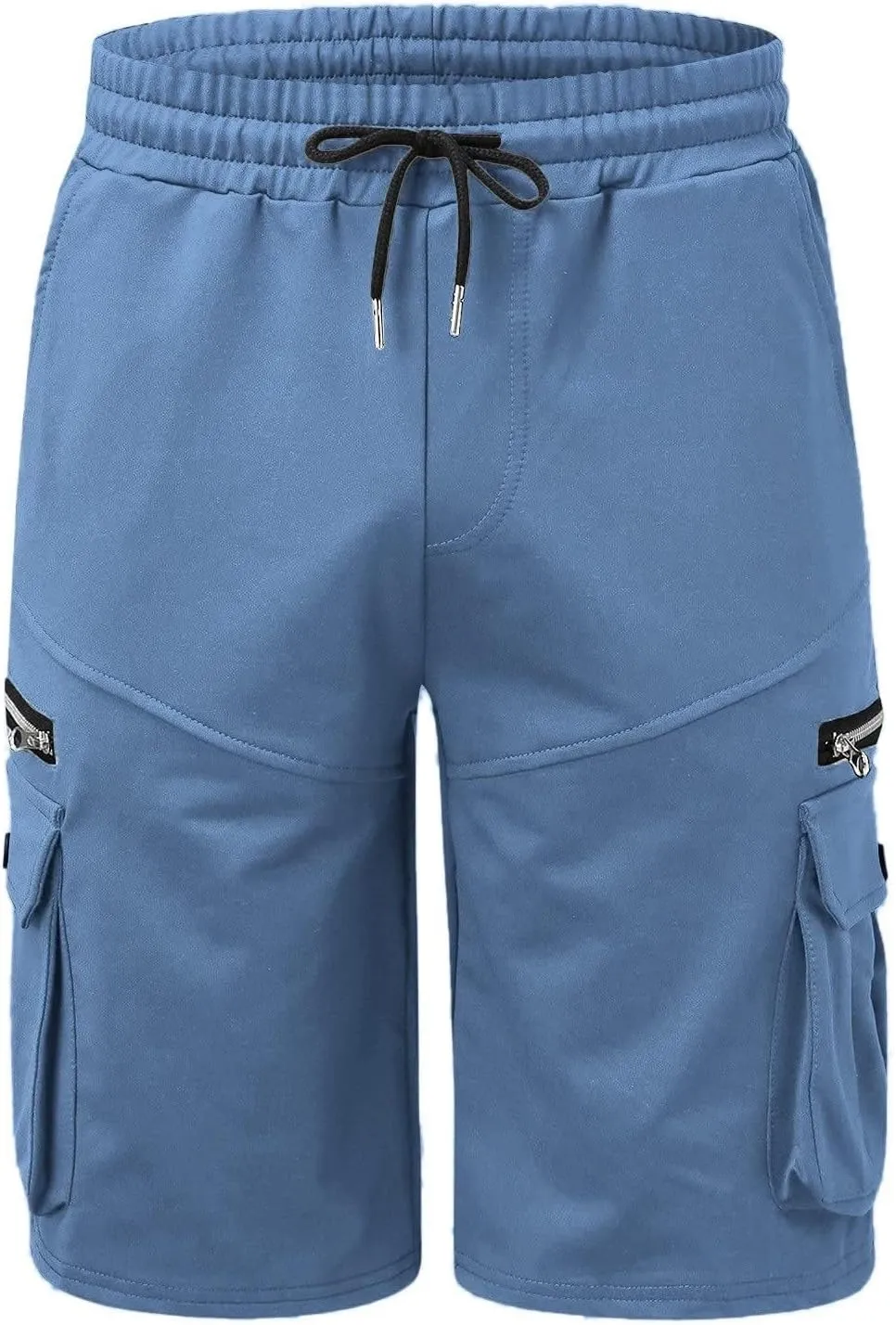 WENKOMG1 Mens Tactical Shorts Elastic Waist Drawstring Ankle Length Cargo Shorts Solid SweatShorts with Multi Pockets