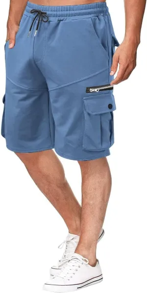 WENKOMG1 Mens Tactical Shorts Elastic Waist Drawstring Ankle Length Cargo Shorts Solid SweatShorts with Multi Pockets