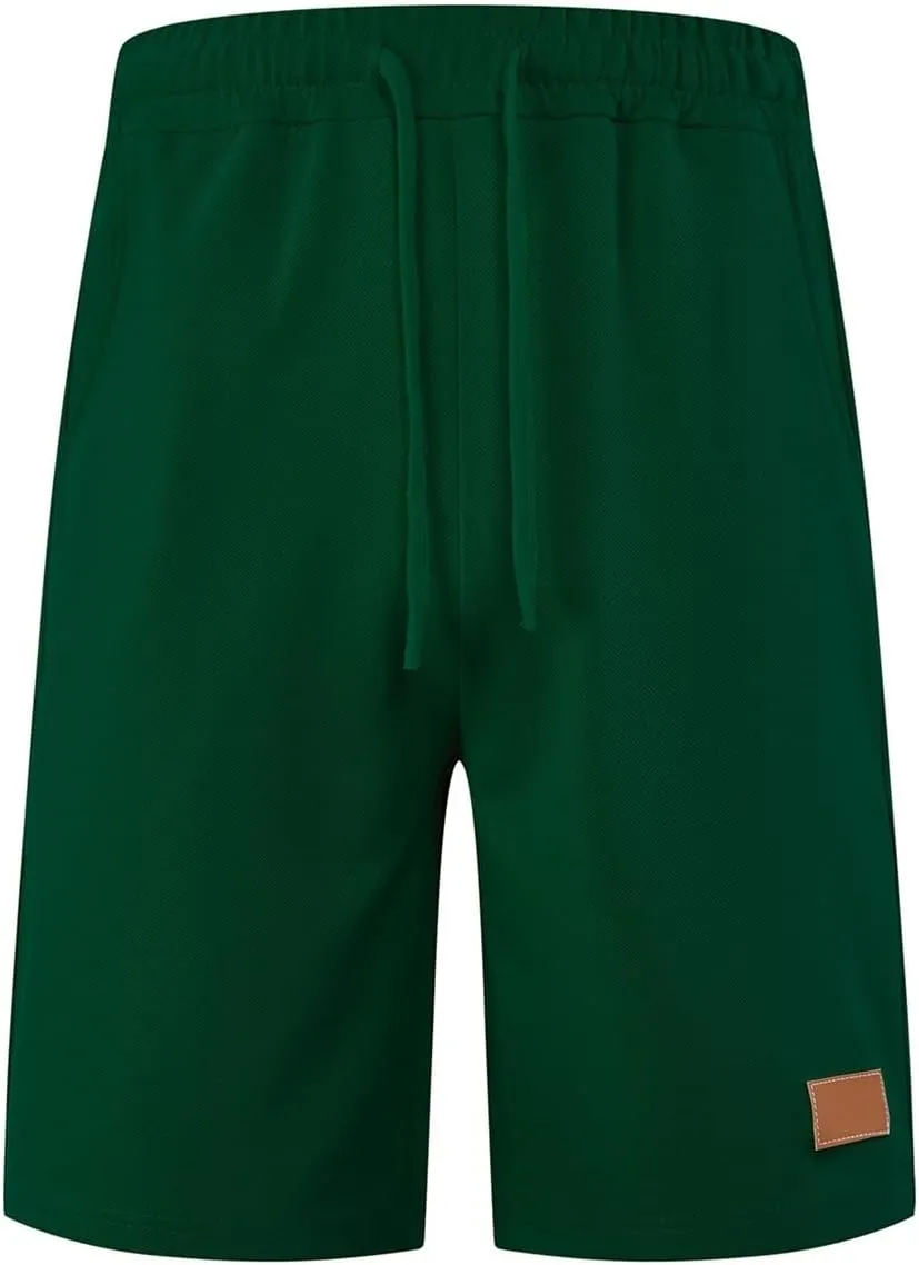 WENKOMG1 Waffle Shorts for Men Knitted Elastic Waist Drawstring Casual Shorts Breathable Solid Color Lounge Wear