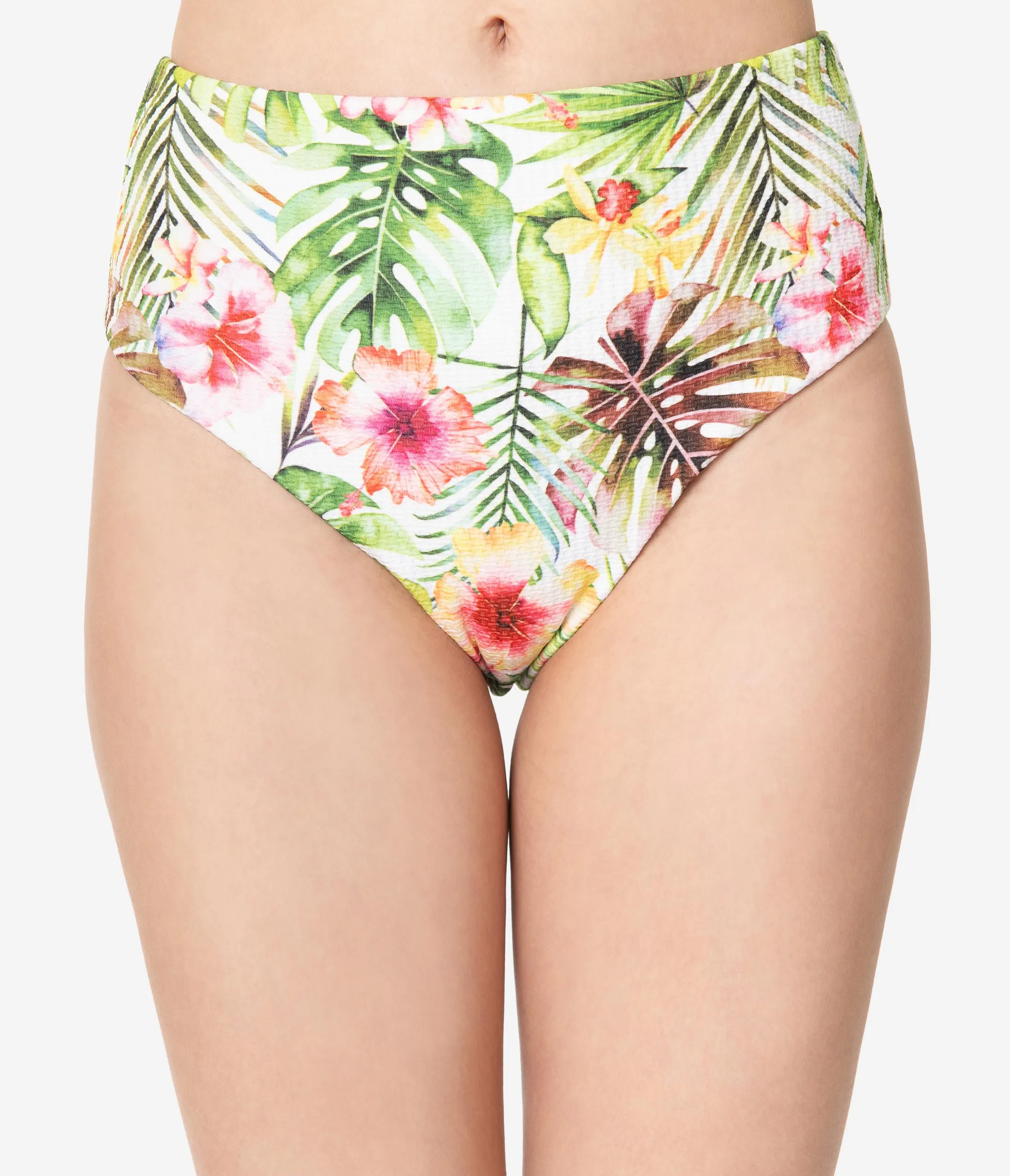 White & Green Tropical Print Two Piece Swim Set