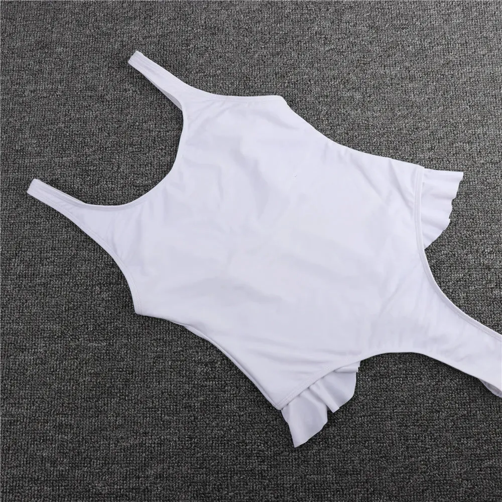 White Ruffled Swimsuit Brazilian One Piece Swimwear