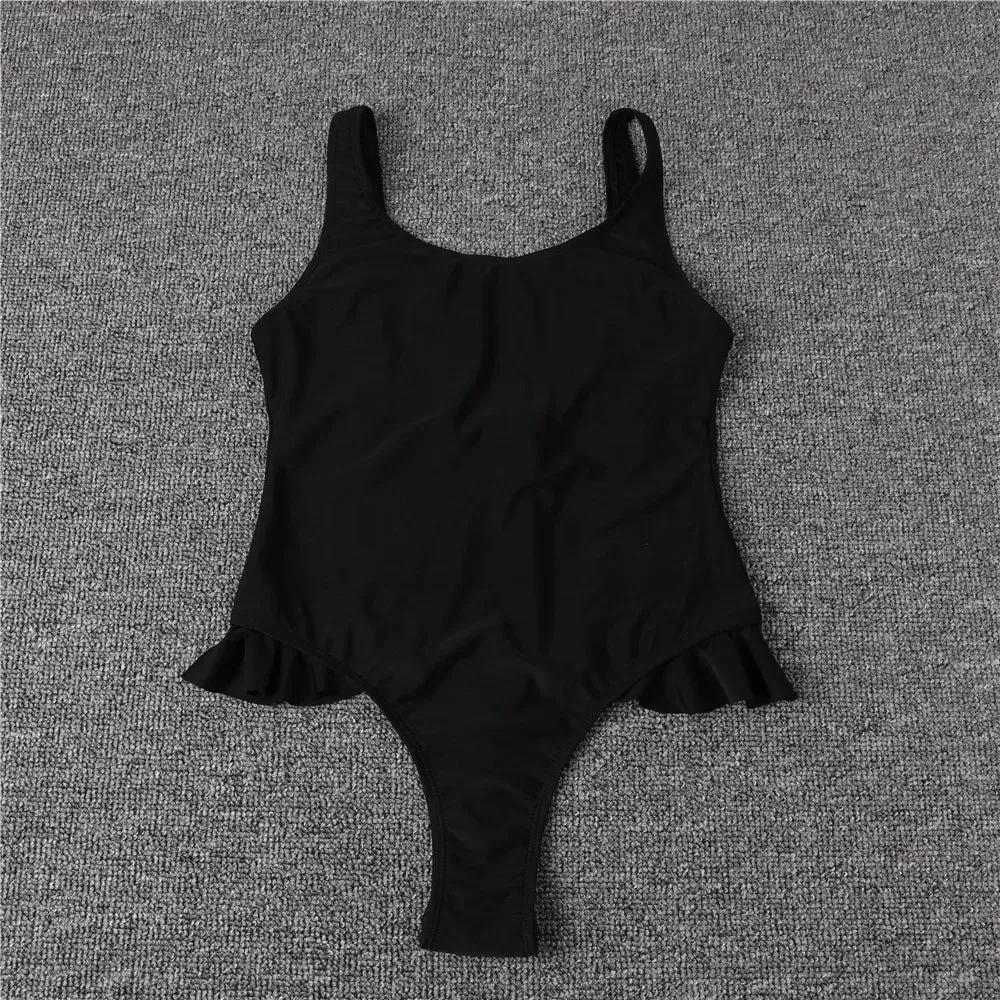 White Ruffled Swimsuit Brazilian One Piece Swimwear