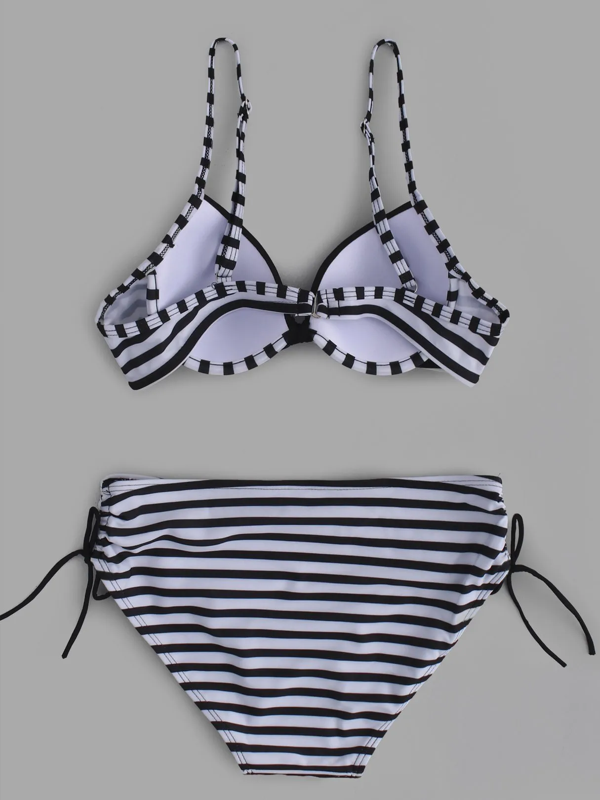 Wholesale Black & White Strapless Sleeveless Stripe Backless Self-Tie Bikinis