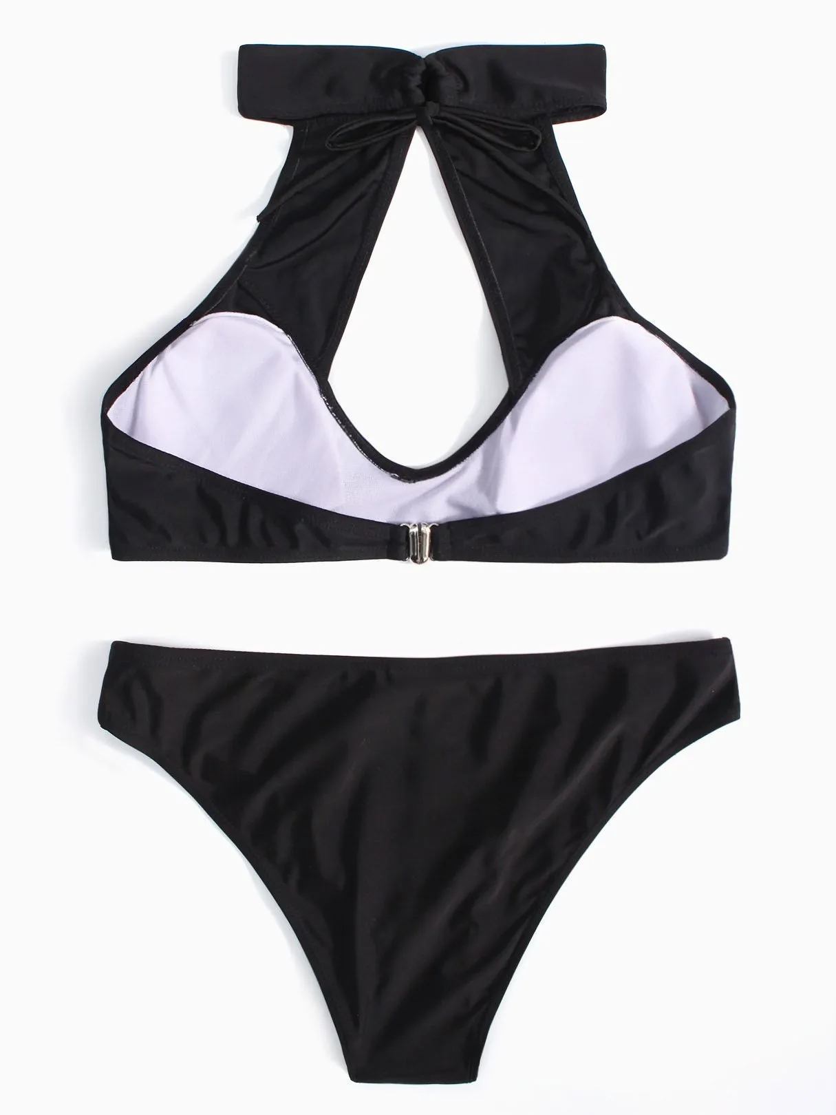 Wholesale Black Halter Plain Cut Out Self-Tie Two Piece Bikinis