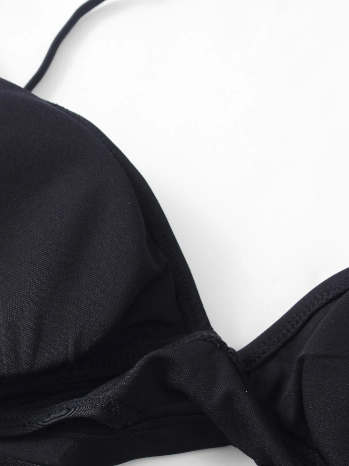 Wholesale Black Halter Sleeveless Plain Hollow Bikini Set