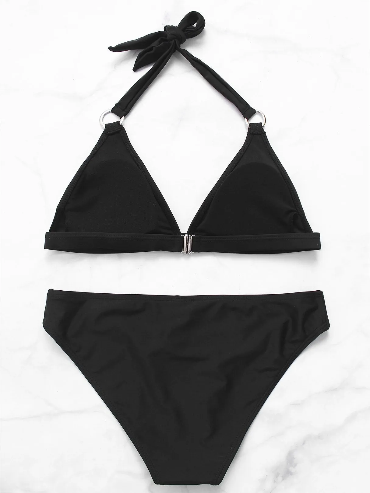 Wholesale Black Halter V-Neck Sleeveless Plain Bikinis