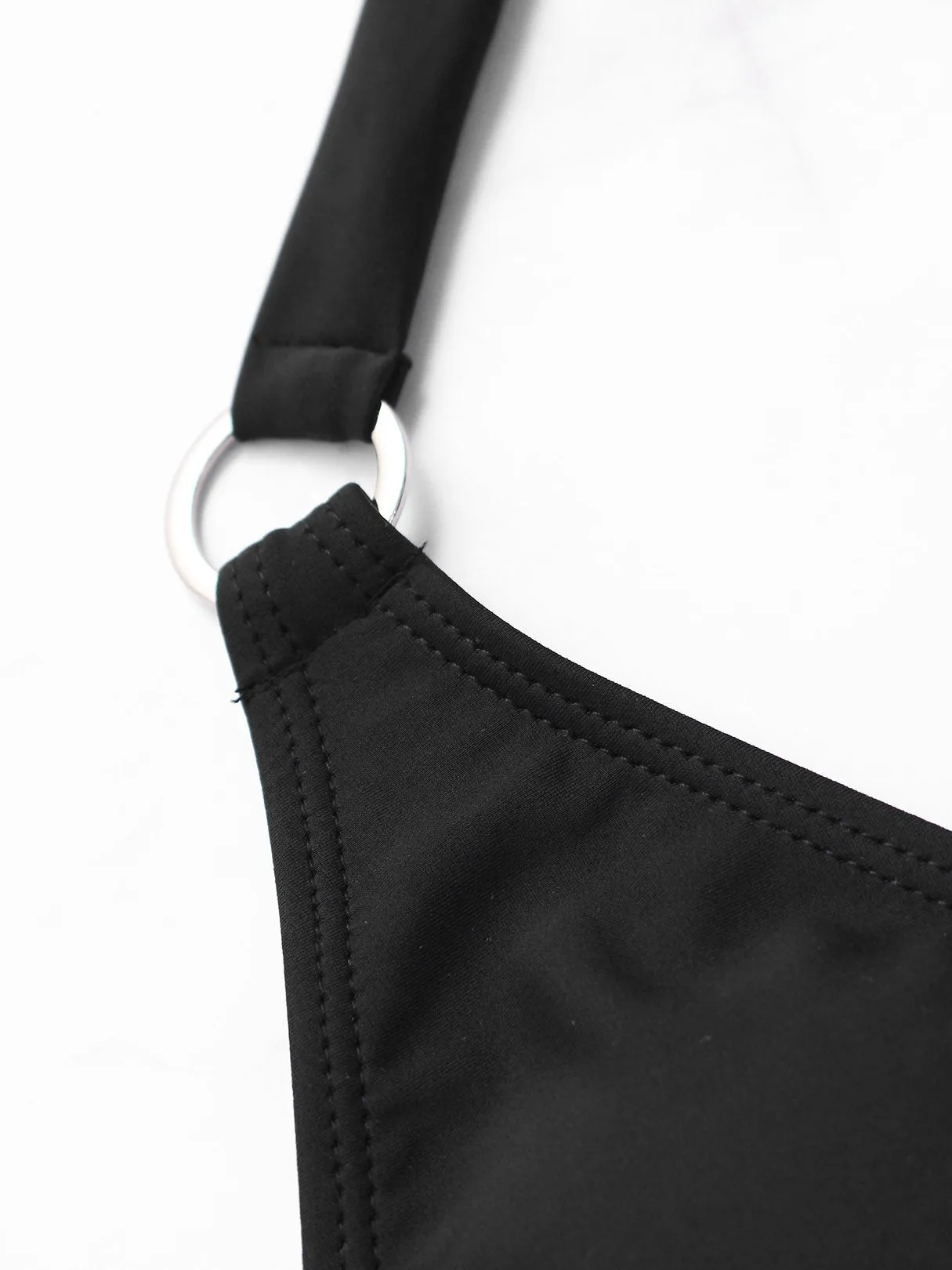 Wholesale Black Halter V-Neck Sleeveless Plain Bikinis
