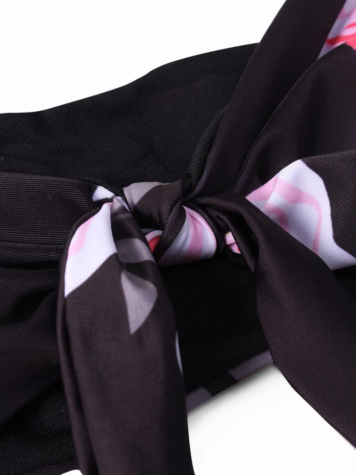 Wholesale Black Off The Shoulder Sleeveless Floral Print Tie-Up Bikinis