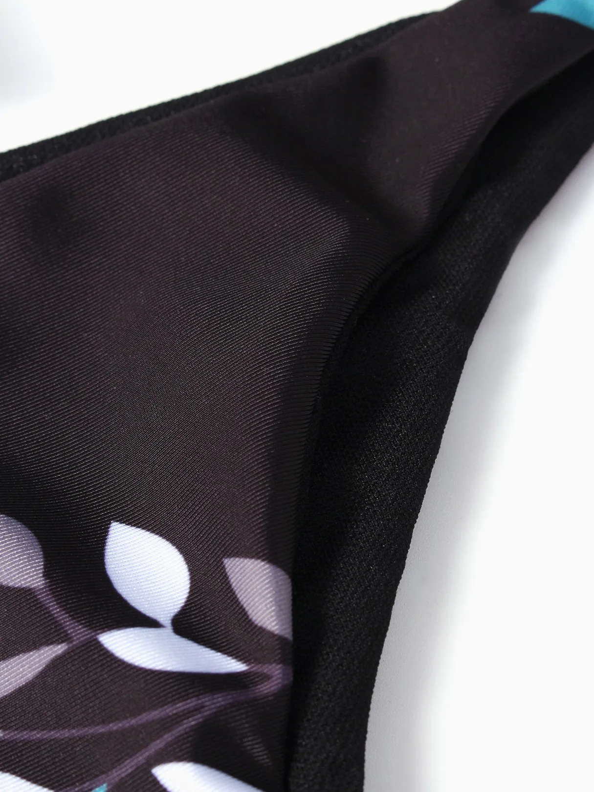Wholesale Black Off The Shoulder Sleeveless Floral Print Tie-Up Bikinis
