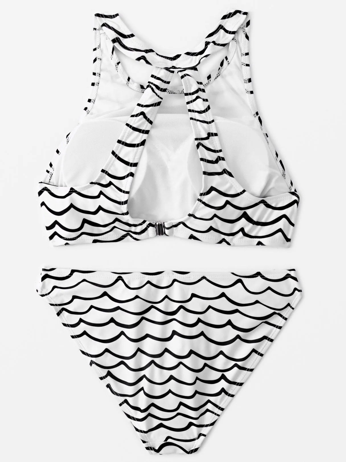 Wholesale Black Sleeveless Printed Cut Out Wireless Two Piece Bikinis