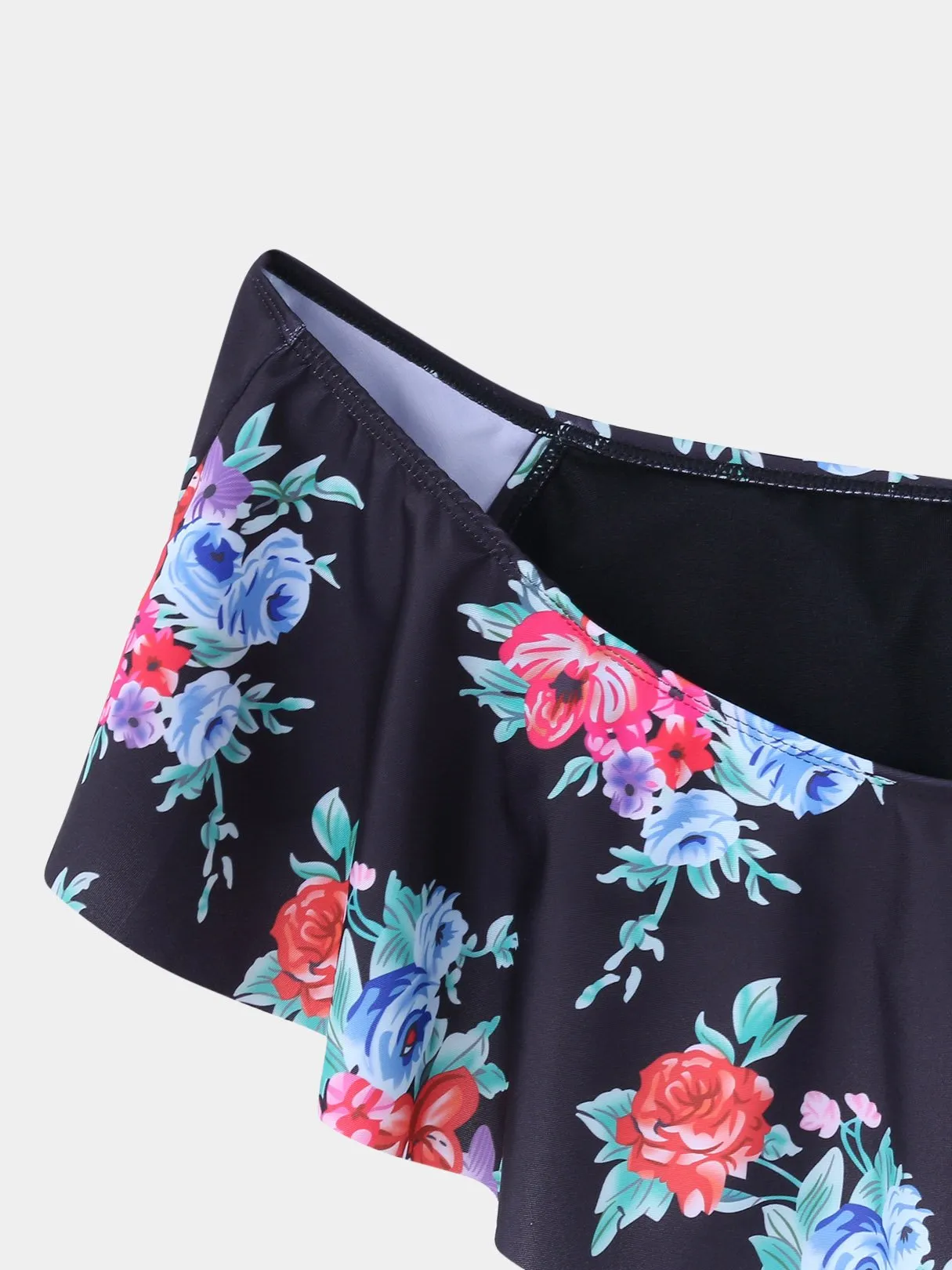 Wholesale Black Strapless Off The Shoulder Sleeveless Floral Print Backless Lace-Up Bikinis