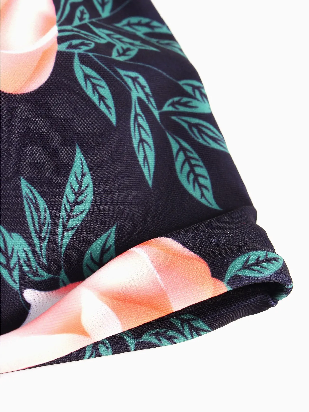 Wholesale Black Strapless Sleeveless Floral Print Bowknot 2 Piece Bikinis