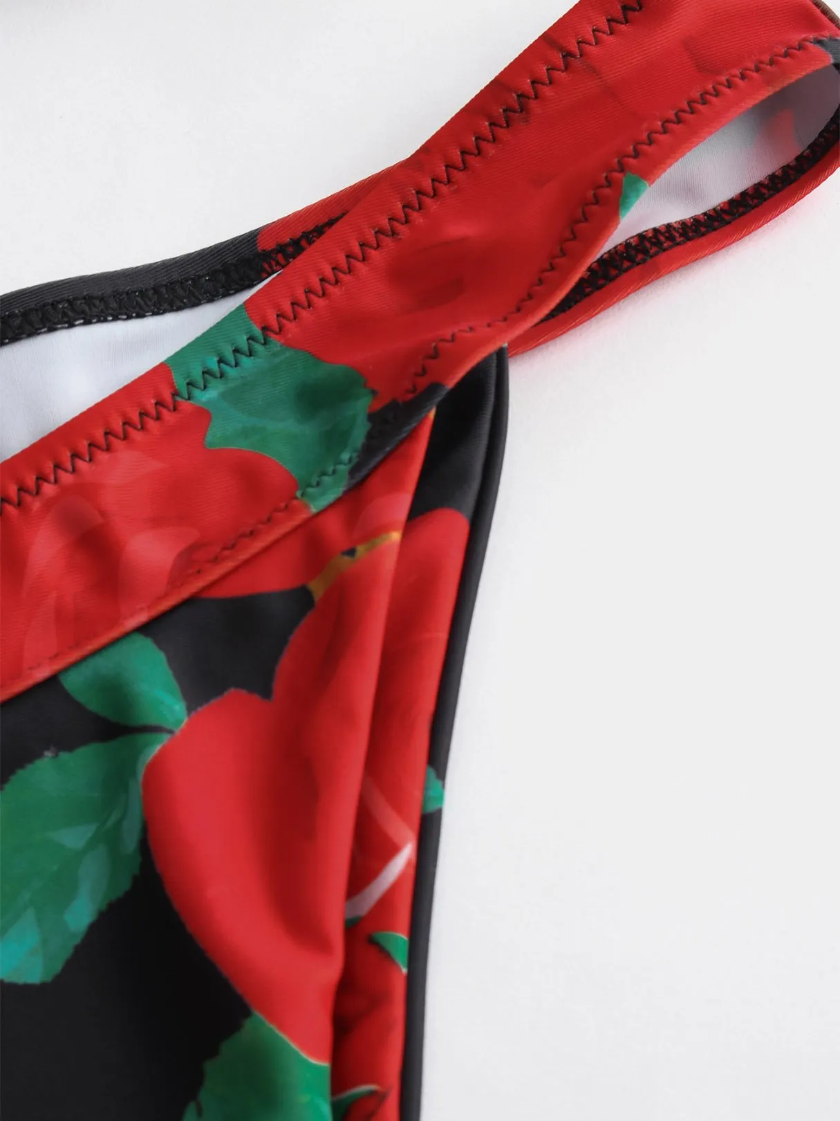 Wholesale Black V-Neck Floral Print Backless High-Waisted Bikinis
