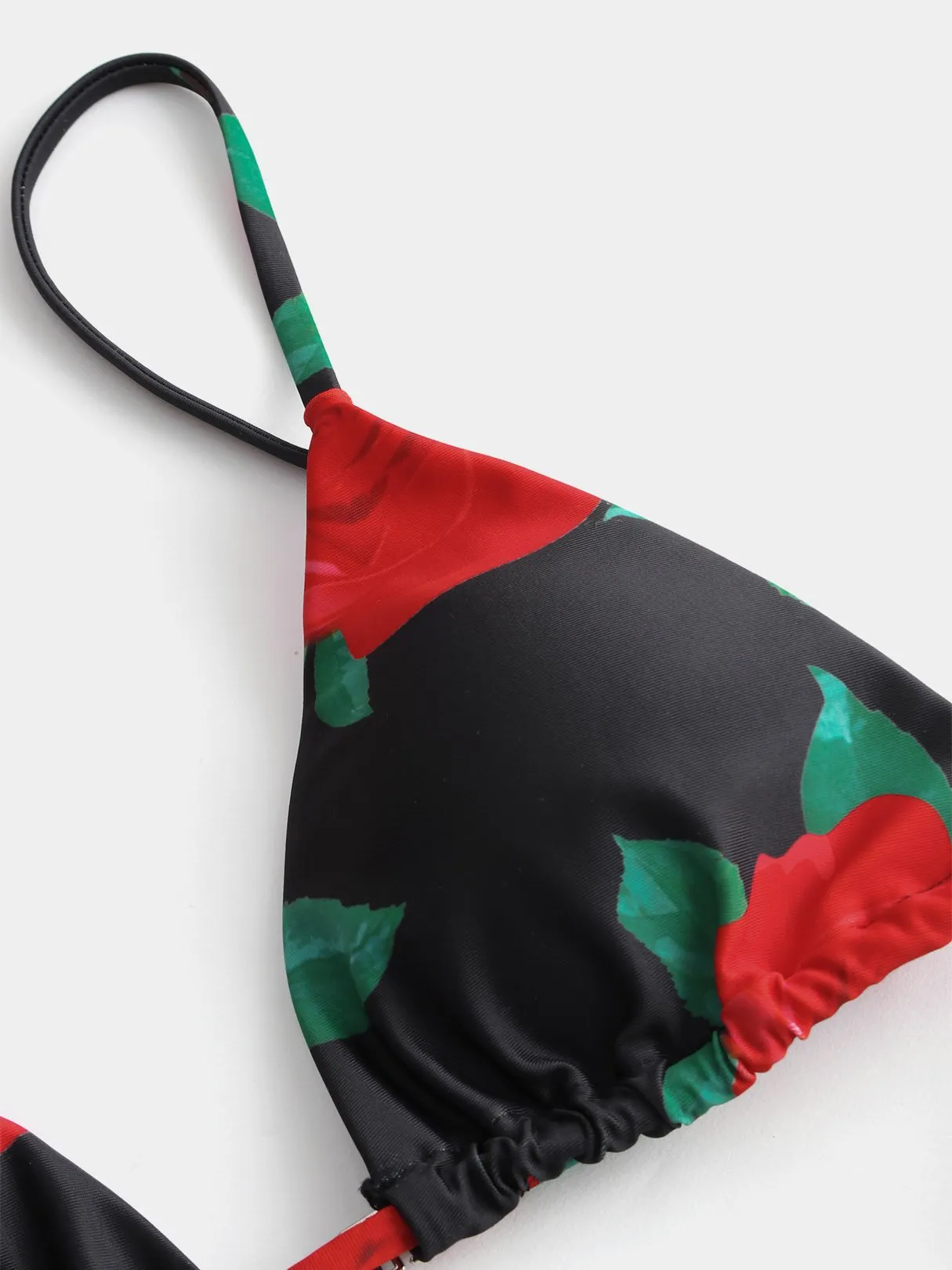 Wholesale Black V-Neck Floral Print Backless High-Waisted Bikinis