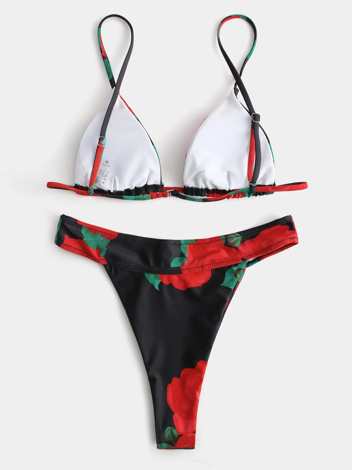 Wholesale Black V-Neck Floral Print Backless High-Waisted Bikinis