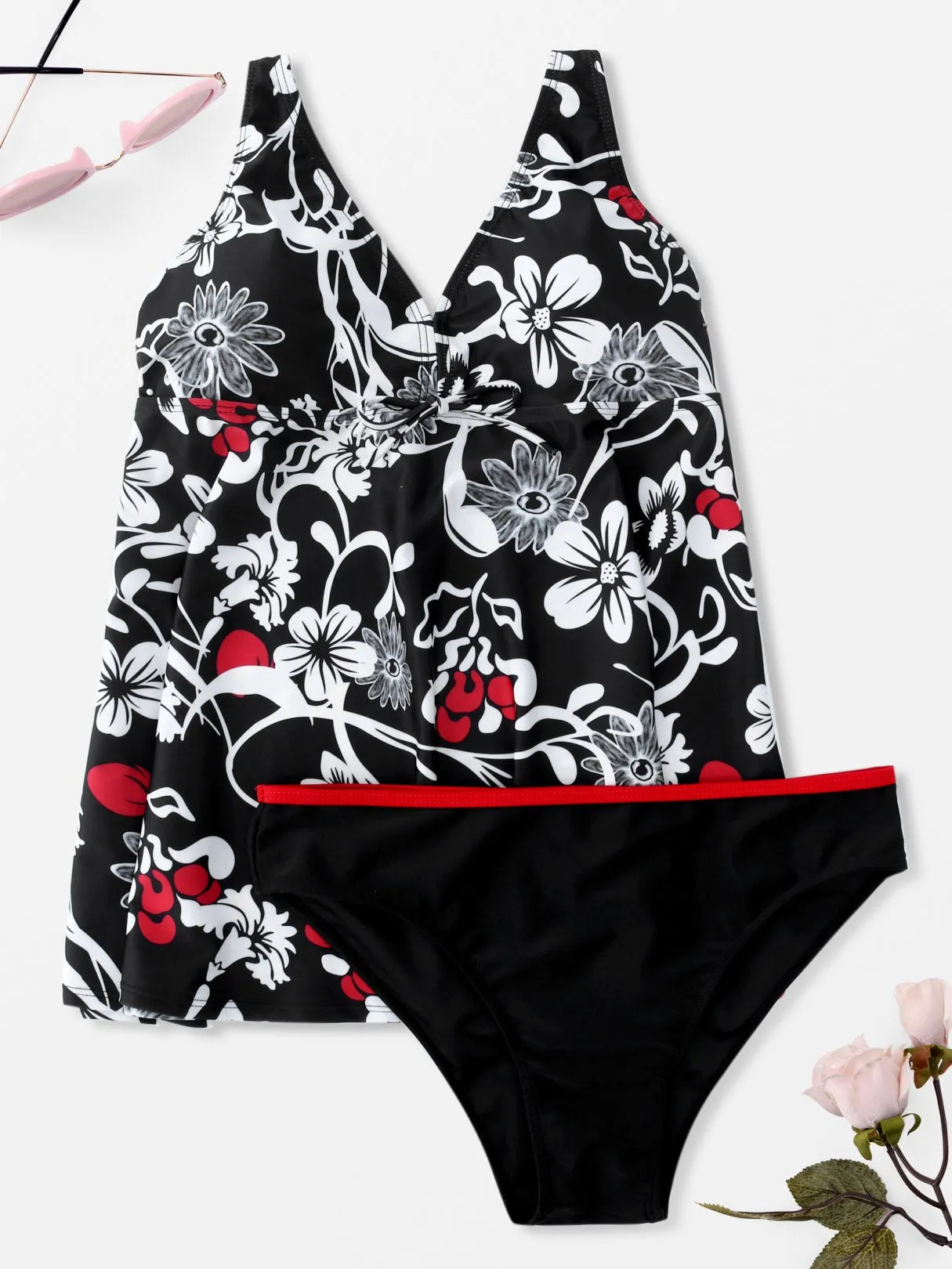 Wholesale Black V-Neck Floral Print Bikini