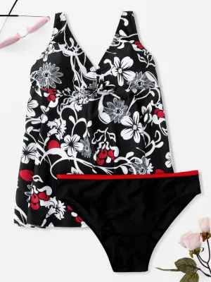 Wholesale Black V-Neck Floral Print Bikini