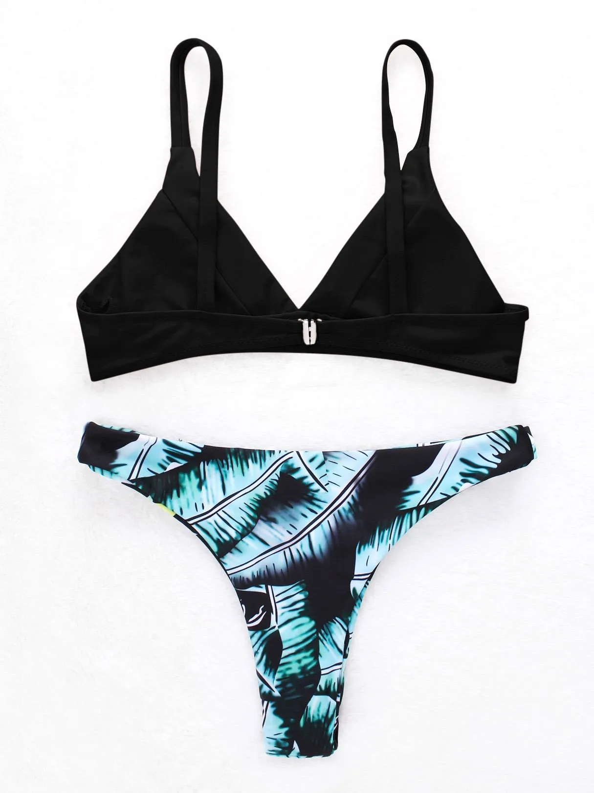 Wholesale Black V-Neck Sleeveless Floral Print Bodycon Two Piece Bikinis