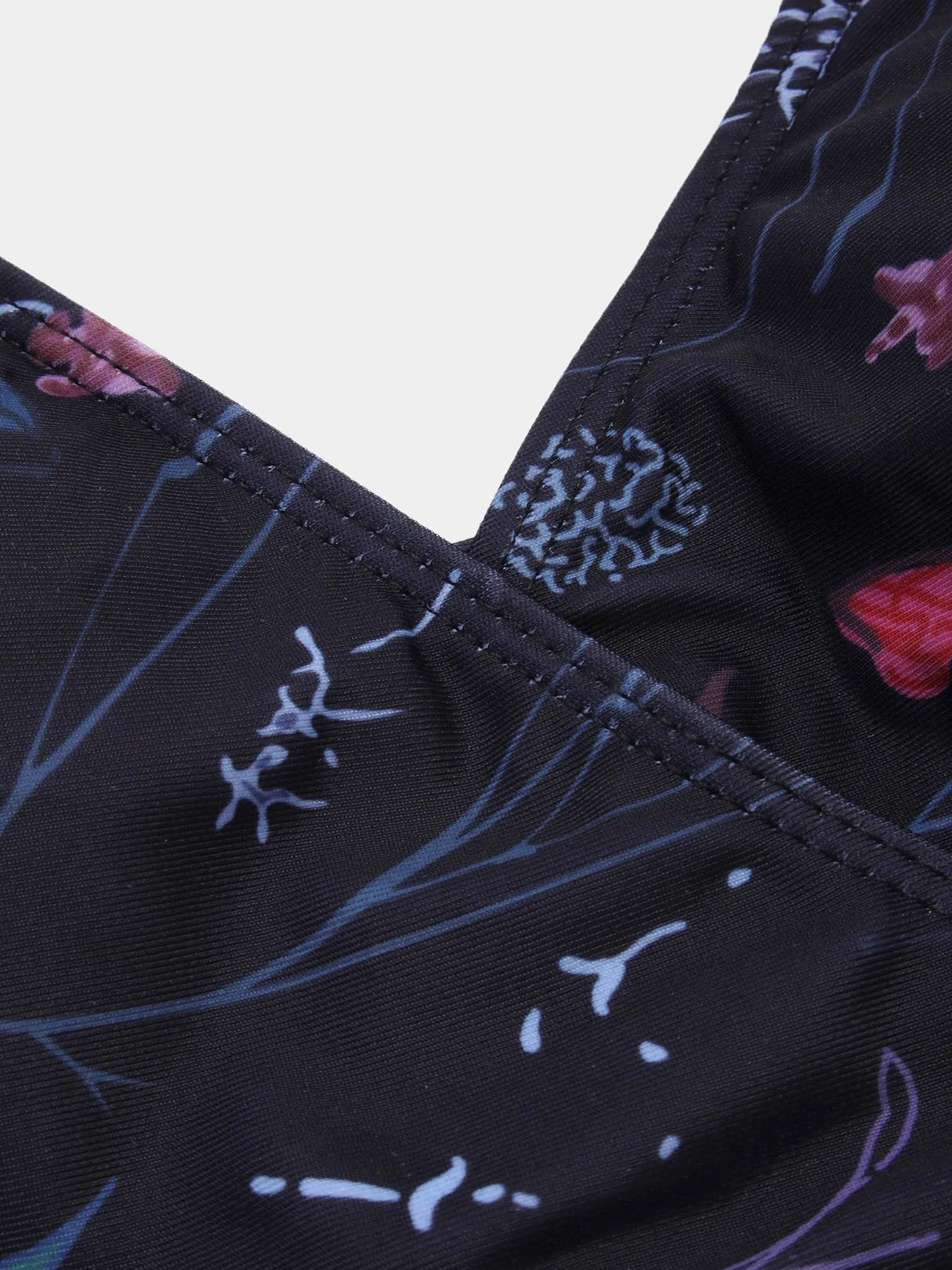 Wholesale Black V-Neck Sleeveless Floral Print Lace-Up Cut Out Bikinis