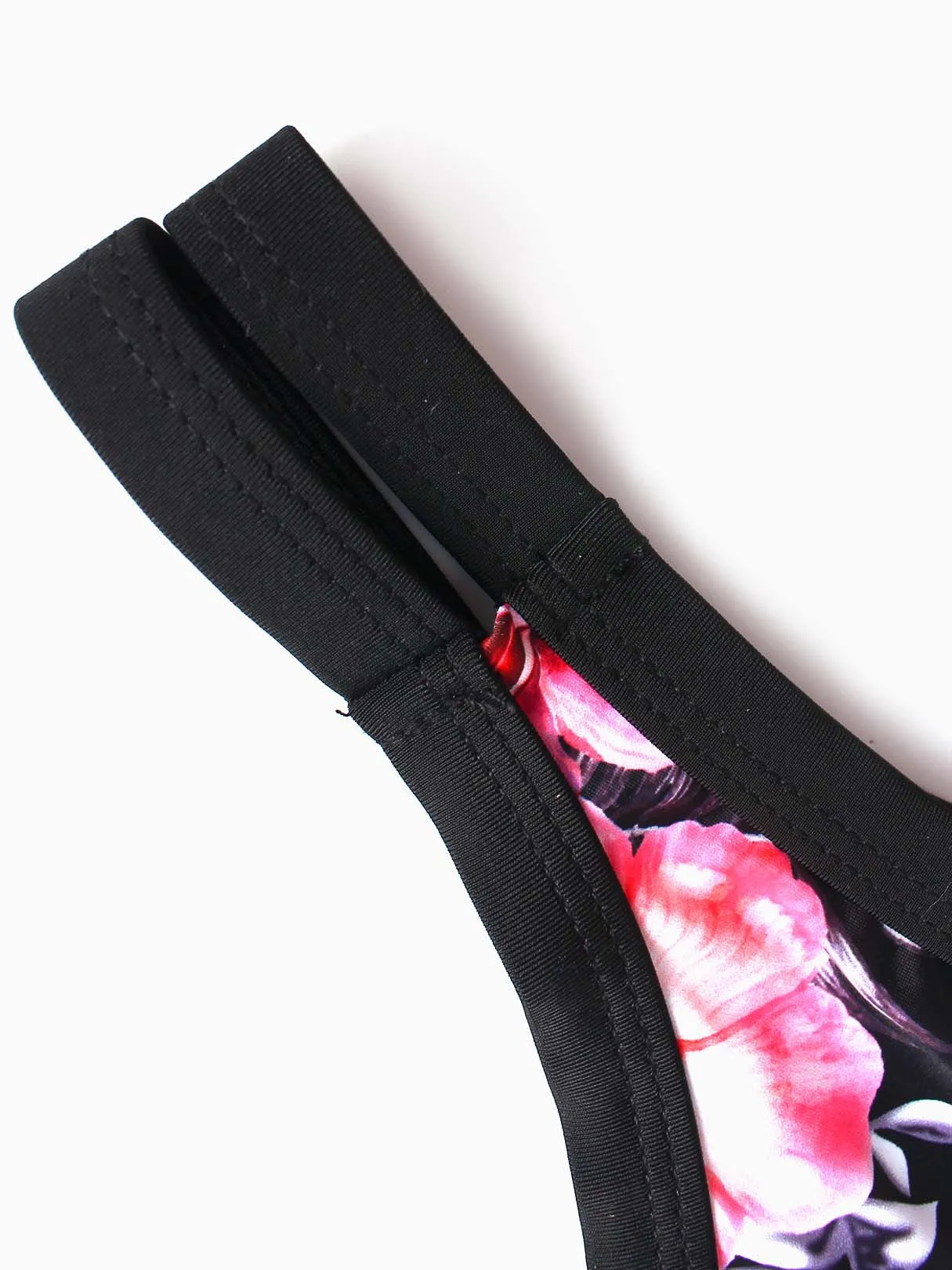 Wholesale Black V-Neck Sleeveless Floral Print Lace-Up High-Waisted Bikinis