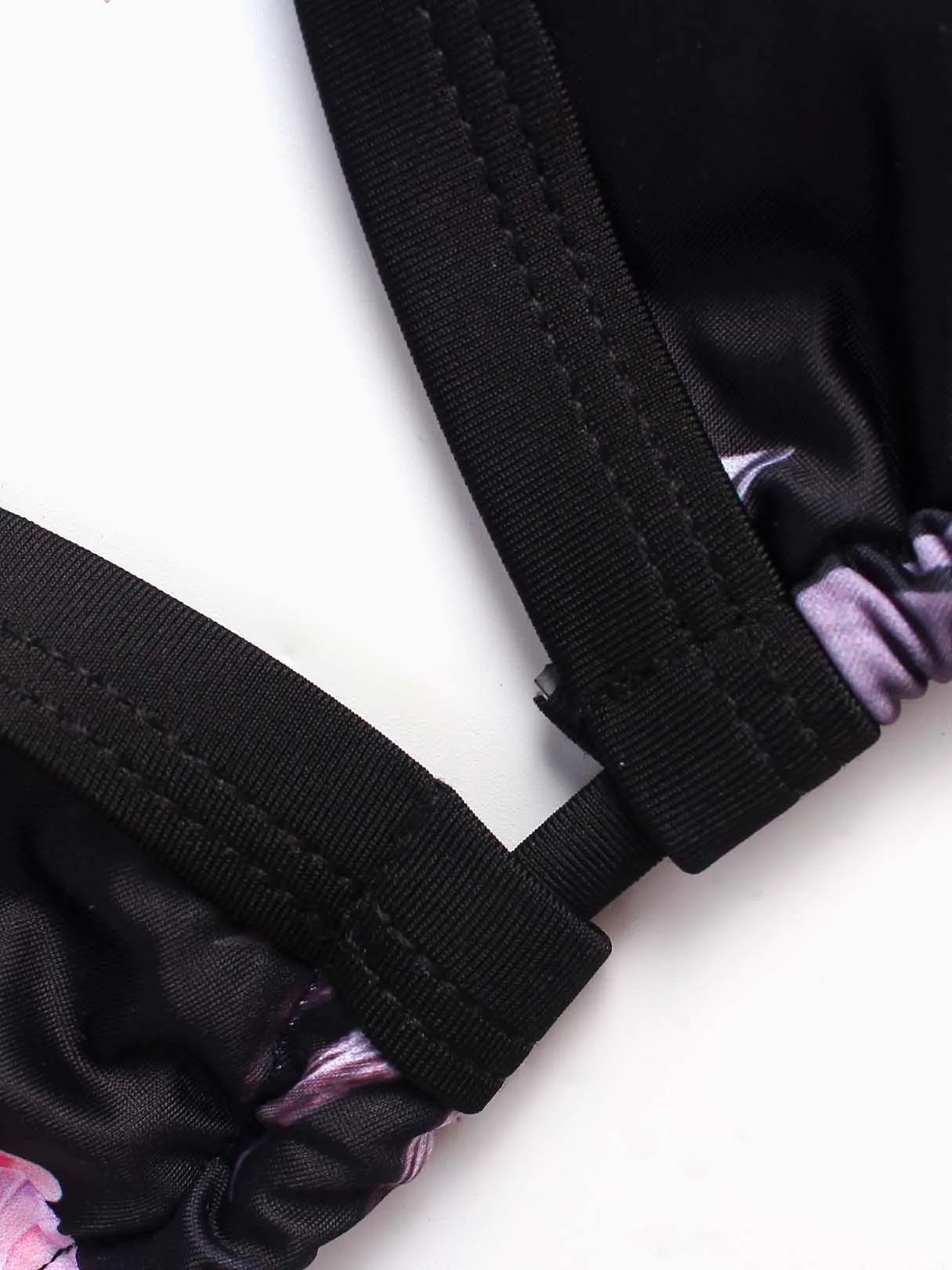 Wholesale Black V-Neck Sleeveless Floral Print Lace-Up High-Waisted Bikinis