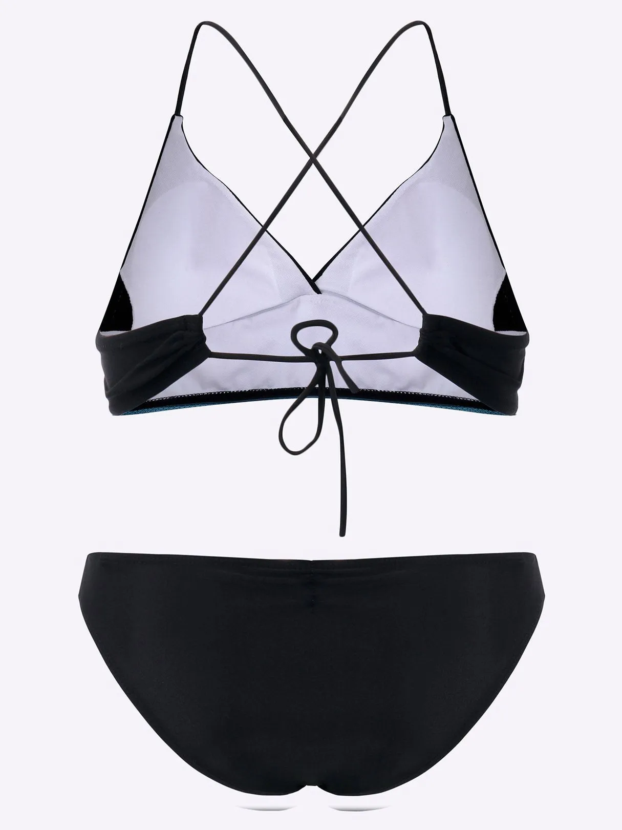 Wholesale Black V-Neck Sleeveless Geometrical Lace-Up Wireless Bikini Set