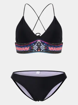 Wholesale Black V-Neck Sleeveless Geometrical Lace-Up Wireless Bikini Set