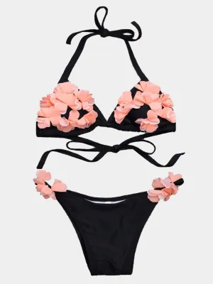 Wholesale Black V-Neck Sleeveless Two Piece Bikinis