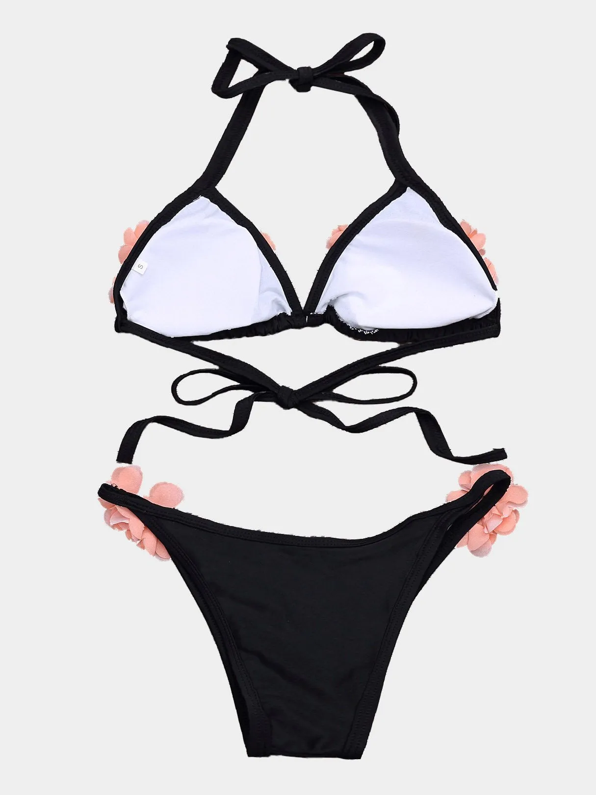 Wholesale Black V-Neck Sleeveless Two Piece Bikinis