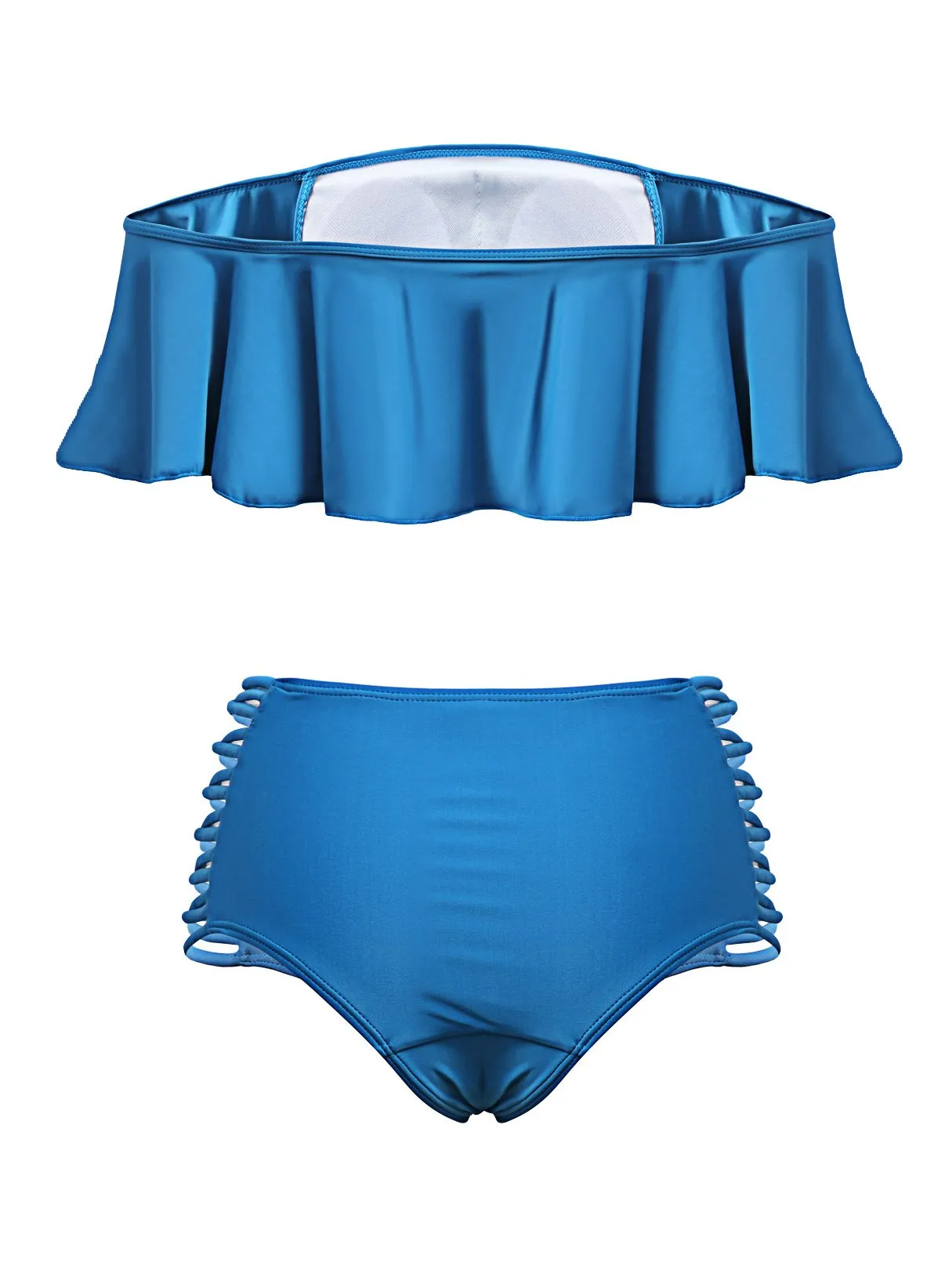 Wholesale Blue Bateau Off The Shoulder Sleeveless 2 Piece Bikinis