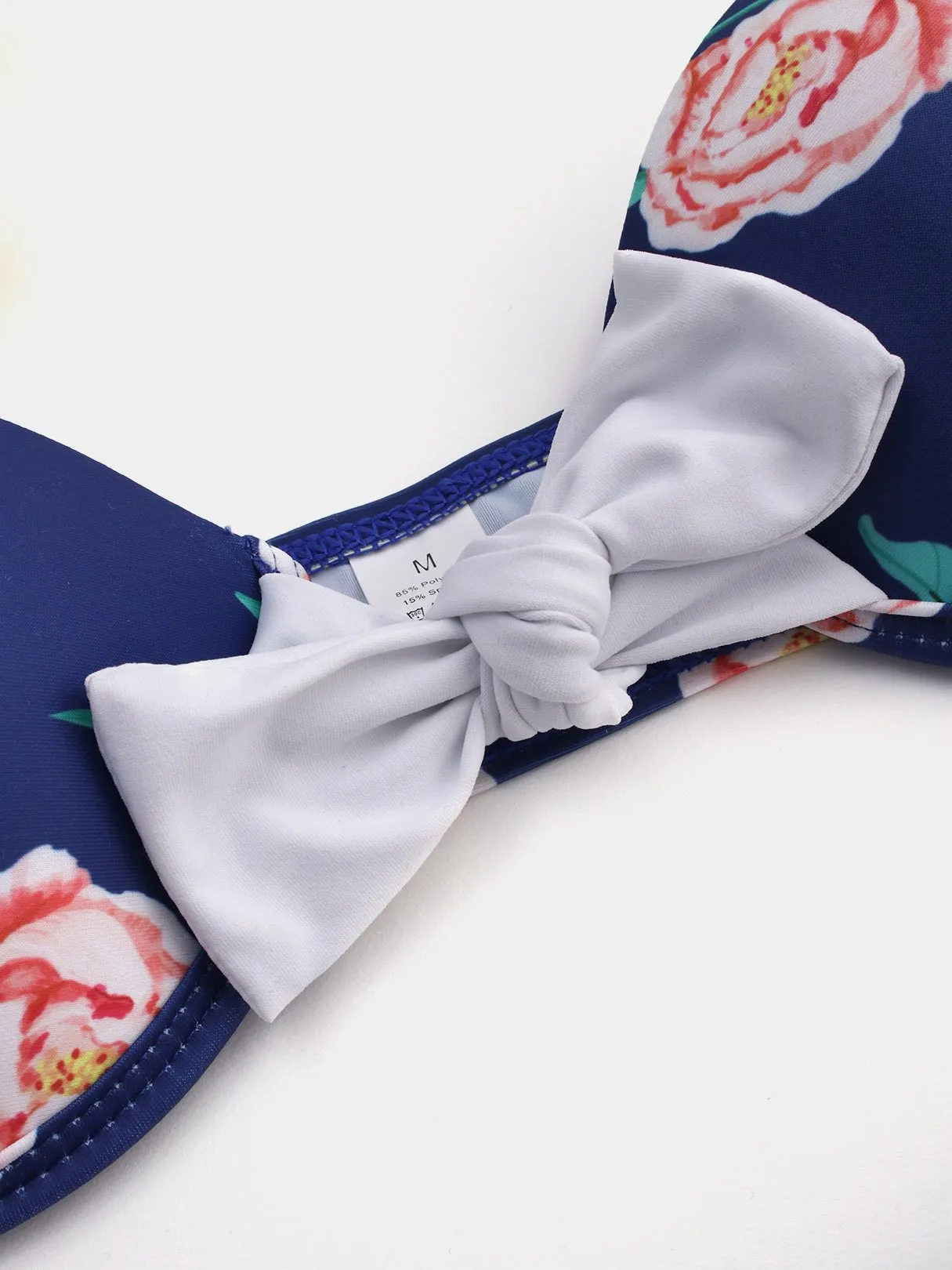 Wholesale Blue Floral Print Self-Tie Ruffle Trim Two Piece Bikinis