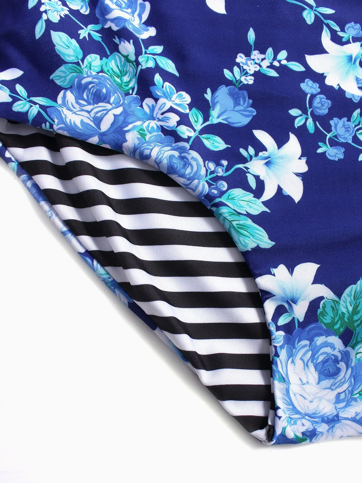 Wholesale Blue Halter Sleeveless Floral Print Backless Flounced Hem Two Piece Bikinis