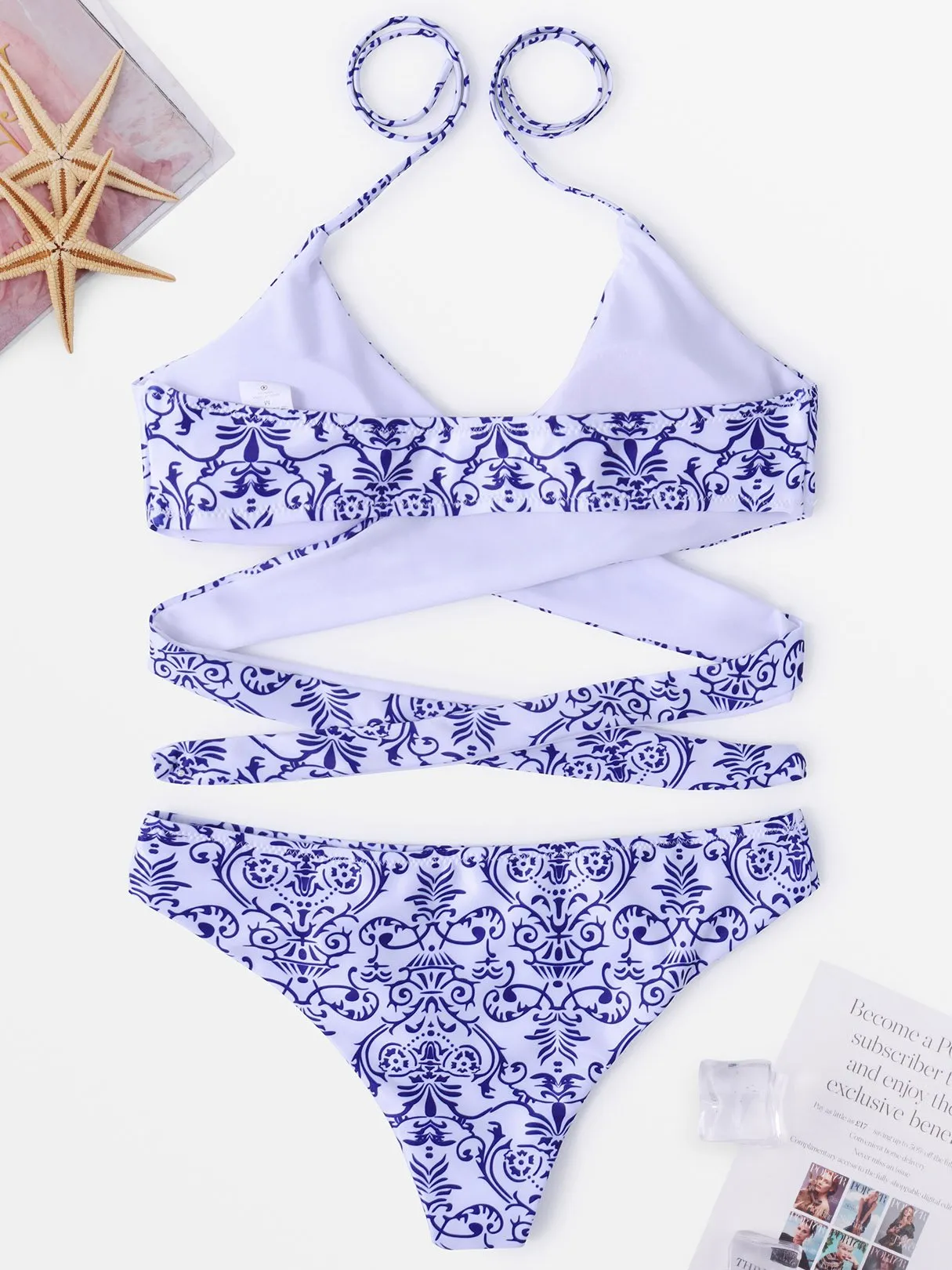 Wholesale Blue Halter Sleeveless Tie-Up Bikinis