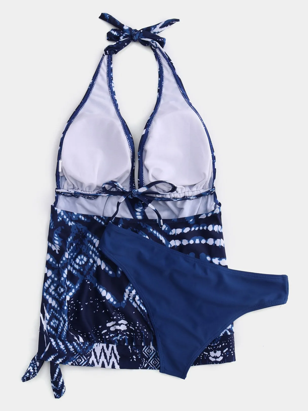 Wholesale Blue Halter Tribal Print Backless Lace-Up Bikinis