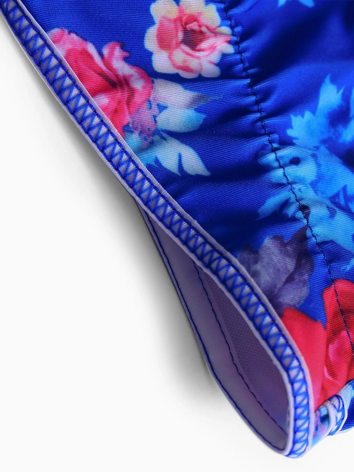Wholesale Blue Halter V-Neck Sleeveless Floral Print Cut Out Self-Tie Bikinis