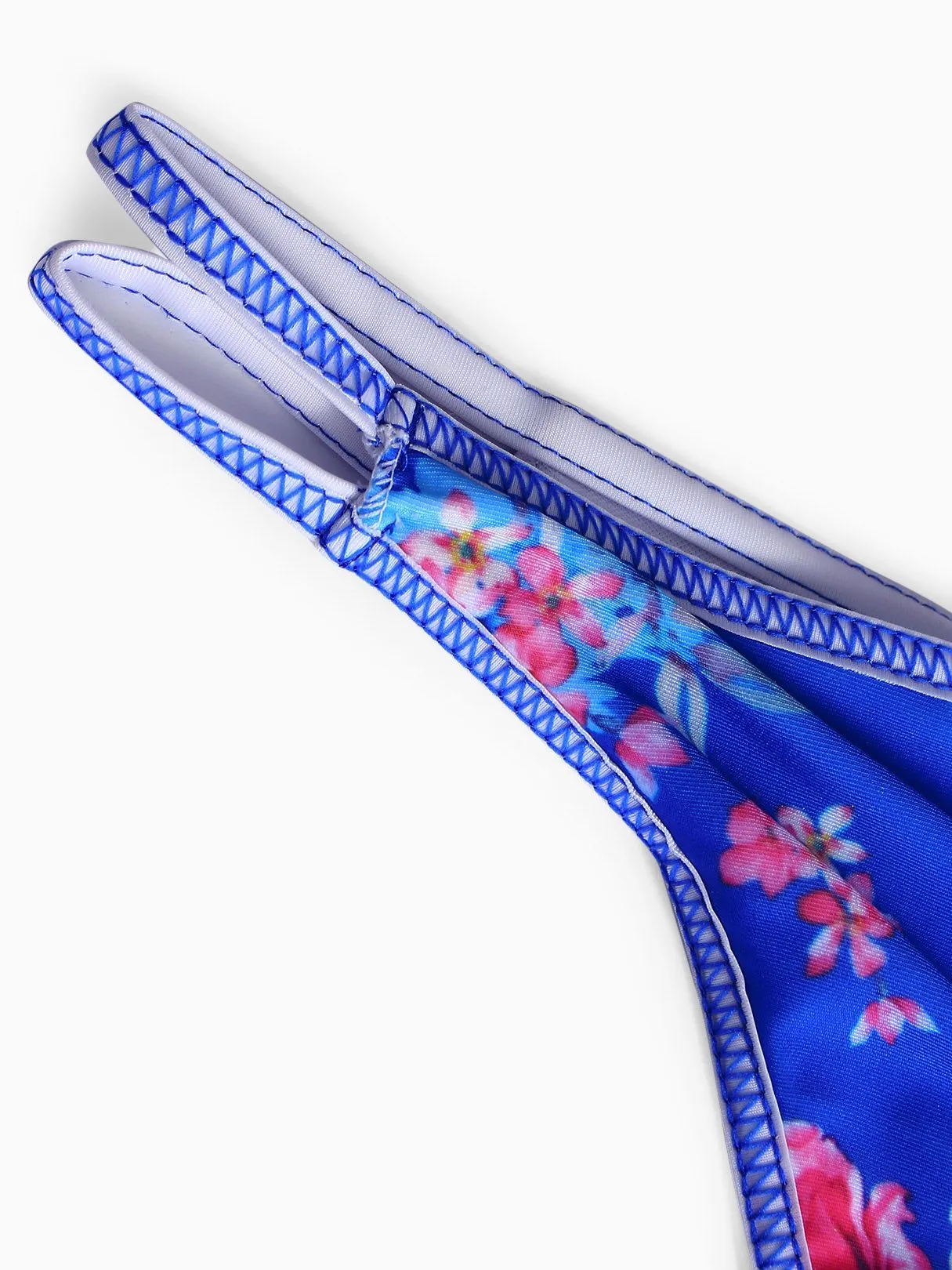 Wholesale Blue Halter V-Neck Sleeveless Floral Print Cut Out Self-Tie Bikinis