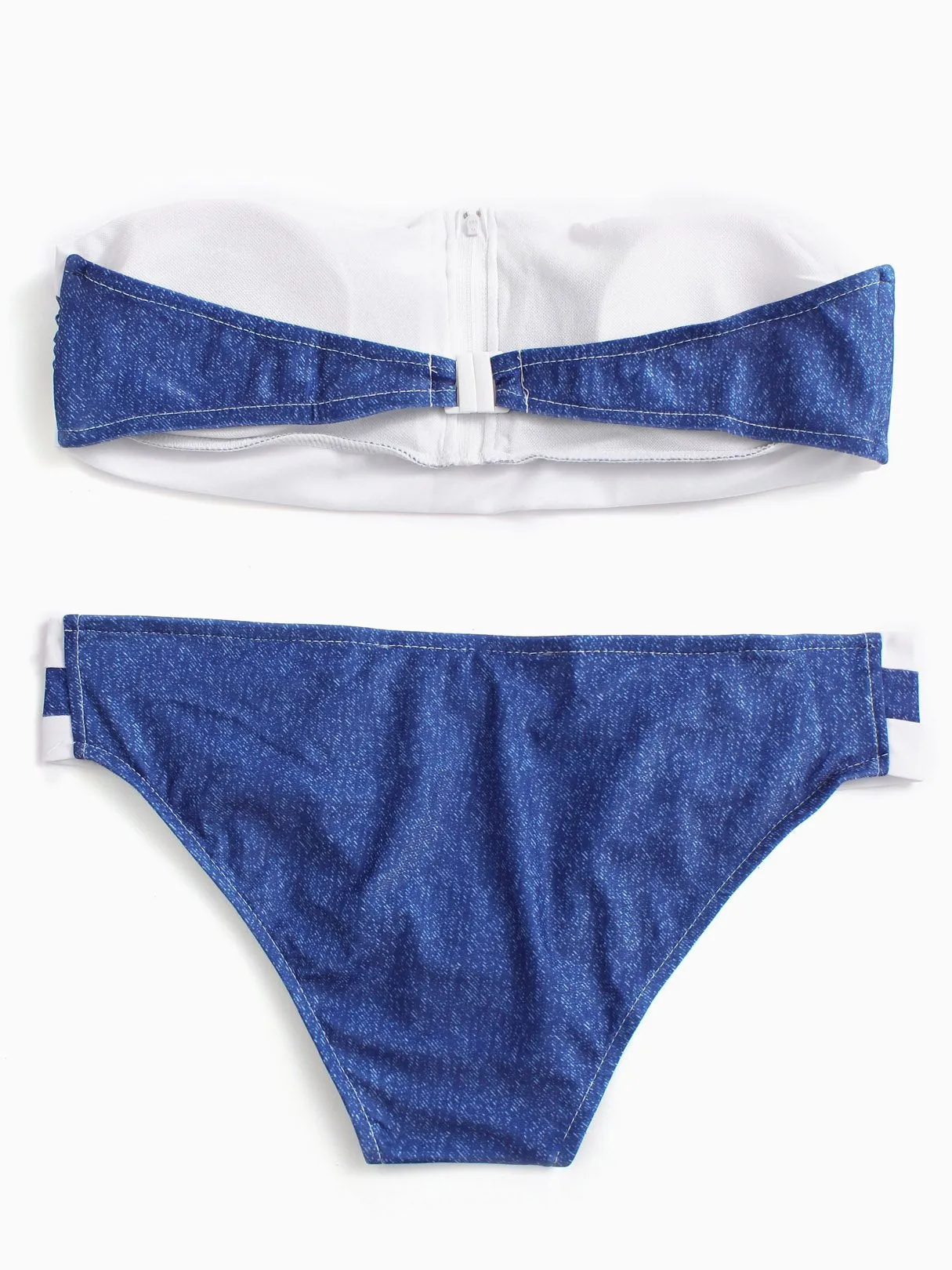 Wholesale Blue Strapless Sleeveless Stripe Zip Back Two Piece Bikinis