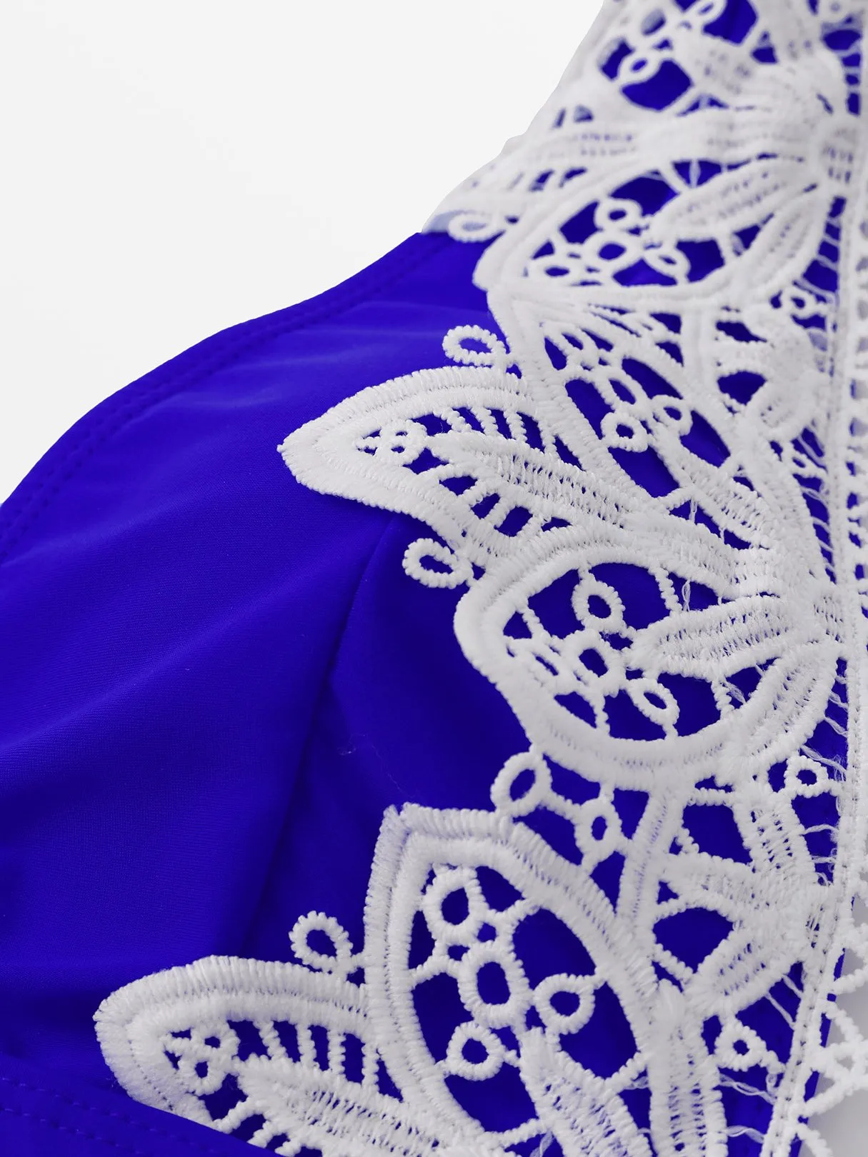 Wholesale Blue V-Neck Sleeveless Lace Wireless Two Piece Bikinis