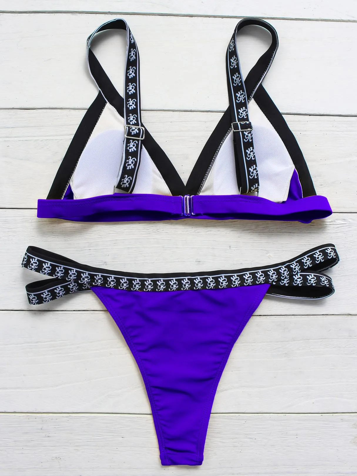 Wholesale Blue V-Neck Sleeveless Plain Cut Out Two Piece Bikini