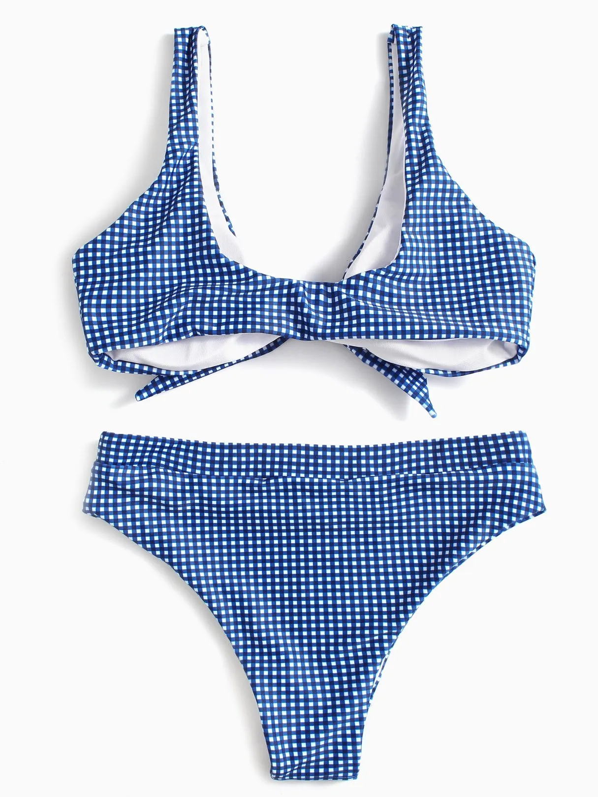 Wholesale Blue V-Neck Tie-Up High-Waisted Two Piece Bikinis