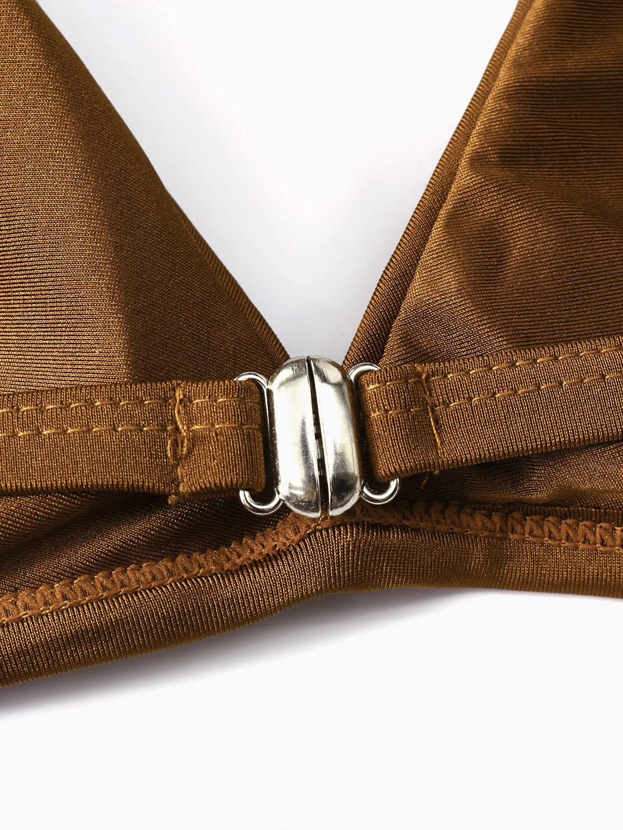 Wholesale Brown V-Neck Sleeveless Plain Backless Two Piece Bikinis