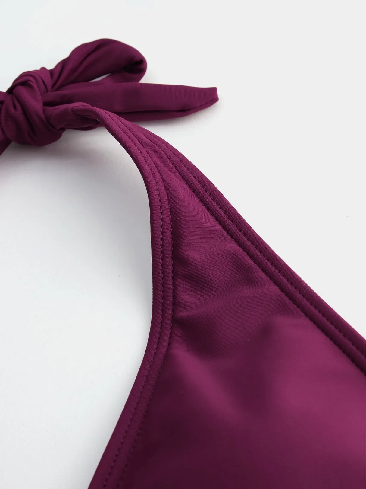 Wholesale Burgundy Halter V-Neck Plain Crossed Front Tie-Up Tankinis