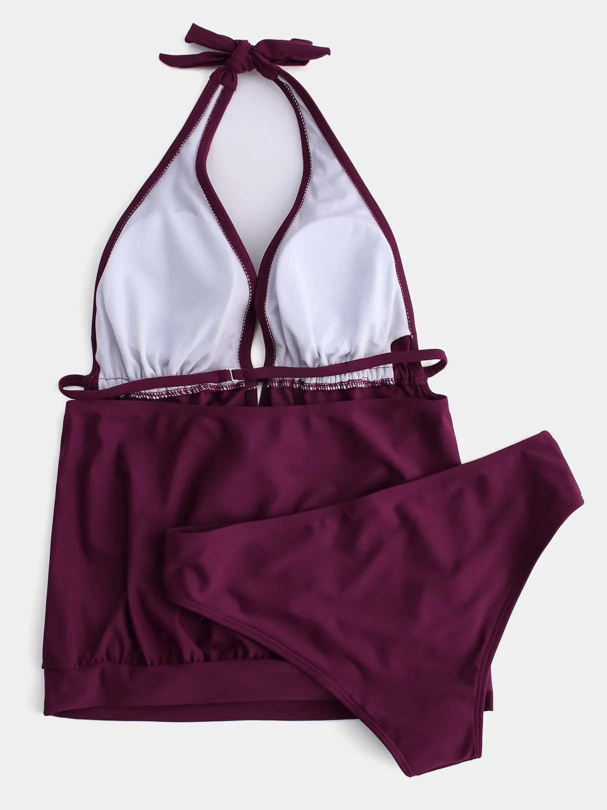 Wholesale Burgundy Halter V-Neck Plain Crossed Front Tie-Up Tankinis