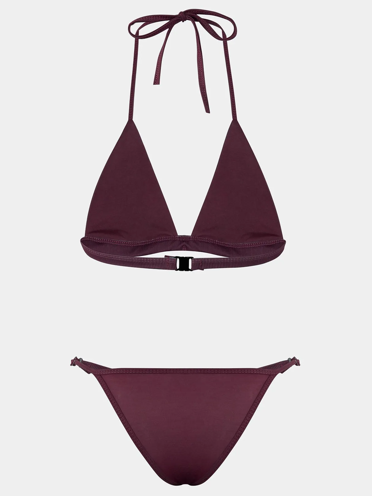 Wholesale Burgundy Halter V-Neck Sleeveless Plain Backless Lace-Up Spaghetti Strap Bikinis
