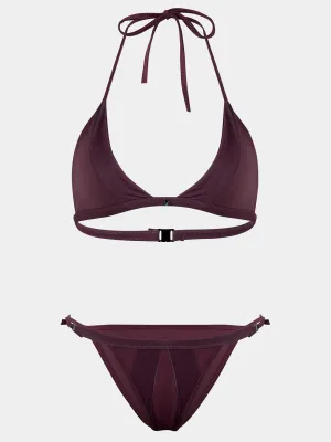 Wholesale Burgundy Halter V-Neck Sleeveless Plain Backless Lace-Up Spaghetti Strap Bikinis