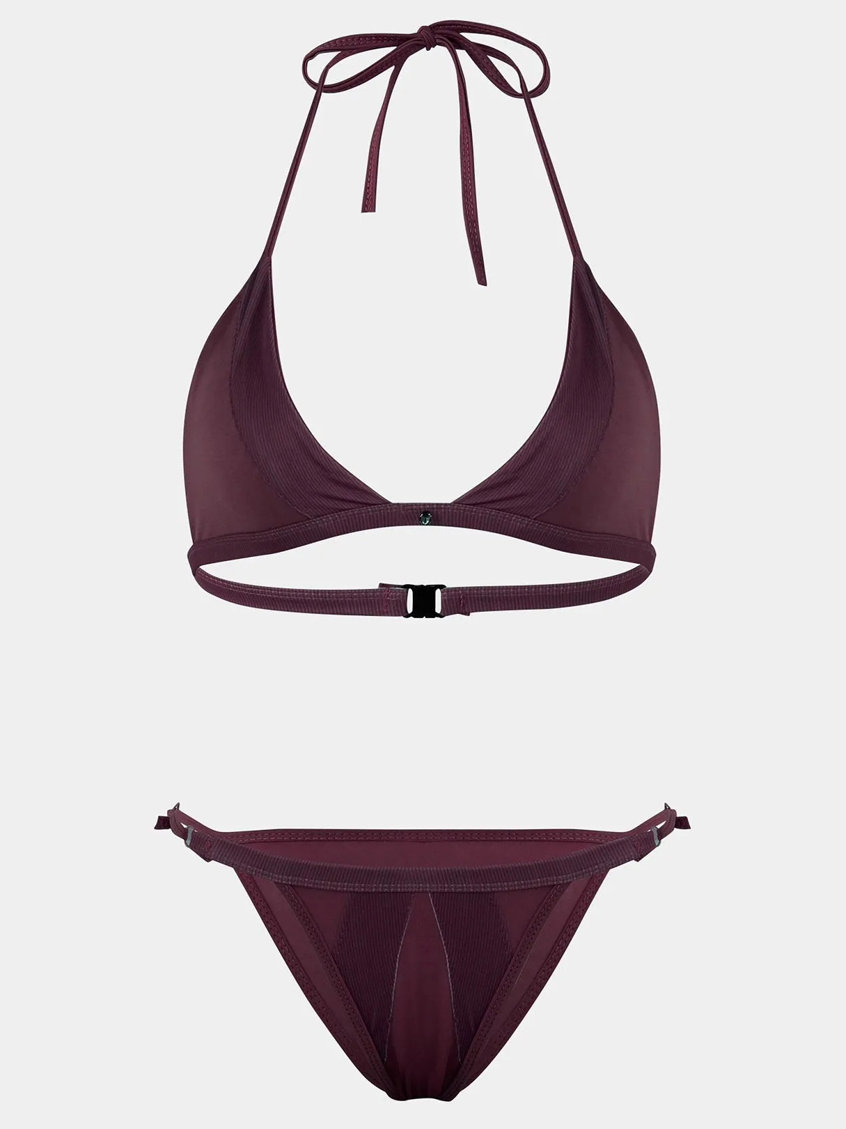 Wholesale Burgundy Halter V-Neck Sleeveless Plain Backless Lace-Up Spaghetti Strap Bikinis